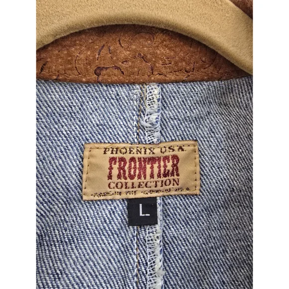 Frontier Vtg Denim Leather Cropped 1 Button Western Jacket. Ladies Size Large - Picture 3 of 15